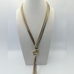 INC Macys statement bib liquid Gold Y tassel necklace long birthday gift rare